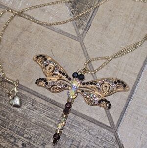 Betsey Johnson Gold Dragonfly Necklace with Multicolor Stones